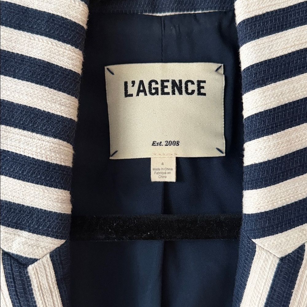 L'AGENCE Striped Blazer in Navy and Cream - Picture 2 of 8